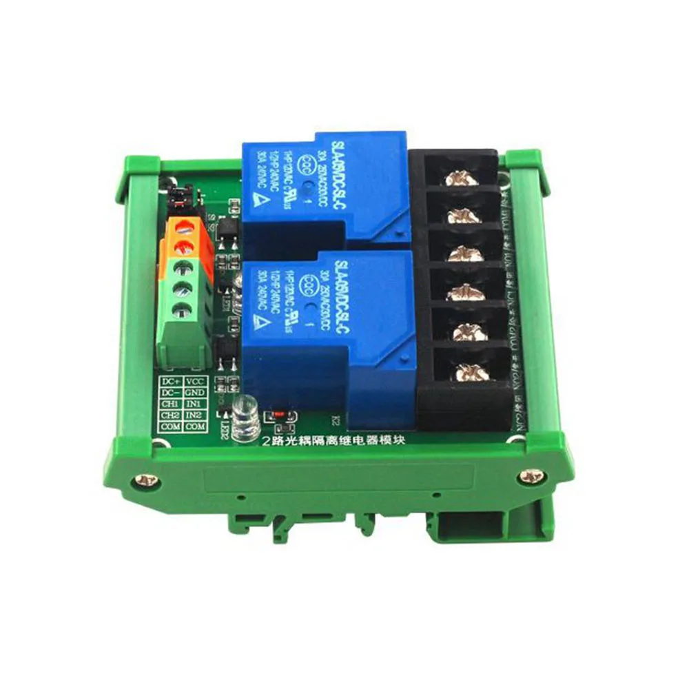 

5V 12V 24V 2 Channel Relay Module 30A with Optocoupler Isolation High and Low Level Trigger for Smart Home PLC with Guide Rail