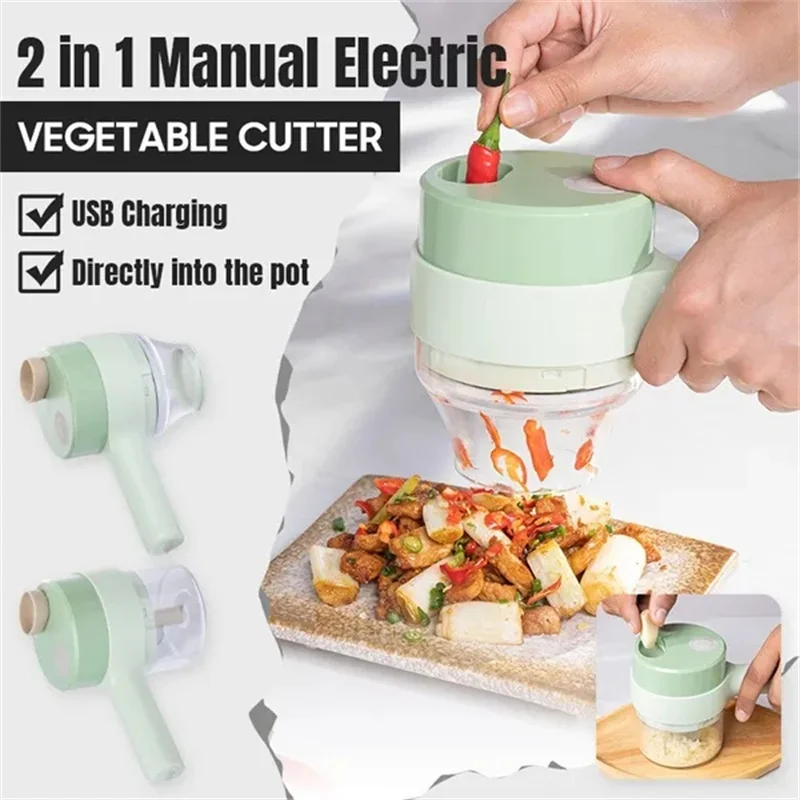 Electric Vegetable Slicer Set, Tohomes 4 in 1 Handheld Electric Vegetable  Cutter Wireless Food Processor for Garlic Pepper Chili Onion Celery Ginger