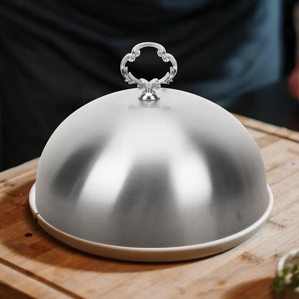 Round Steak Cover Lid Stainless Steel Grease Guard Shield Melting Dome Griddle Steam Cover Serving Platter Cookware Parts