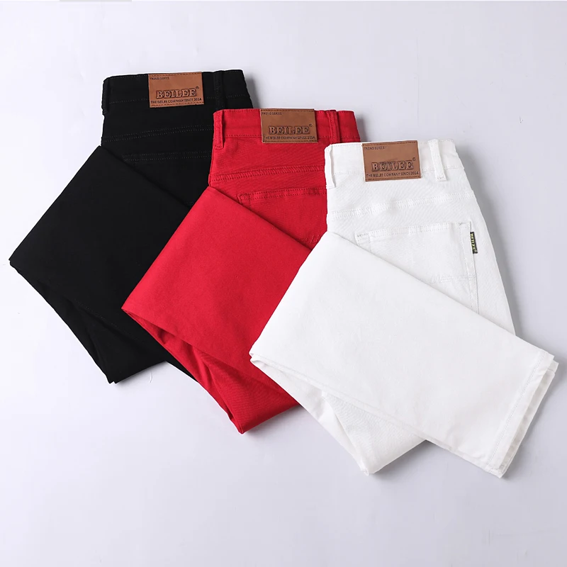 Plus Size Handsome White Jeans High Quality Men's Pants Waist Slim Elastic Small Legs Pants With New Pants Men Red Trousers 5