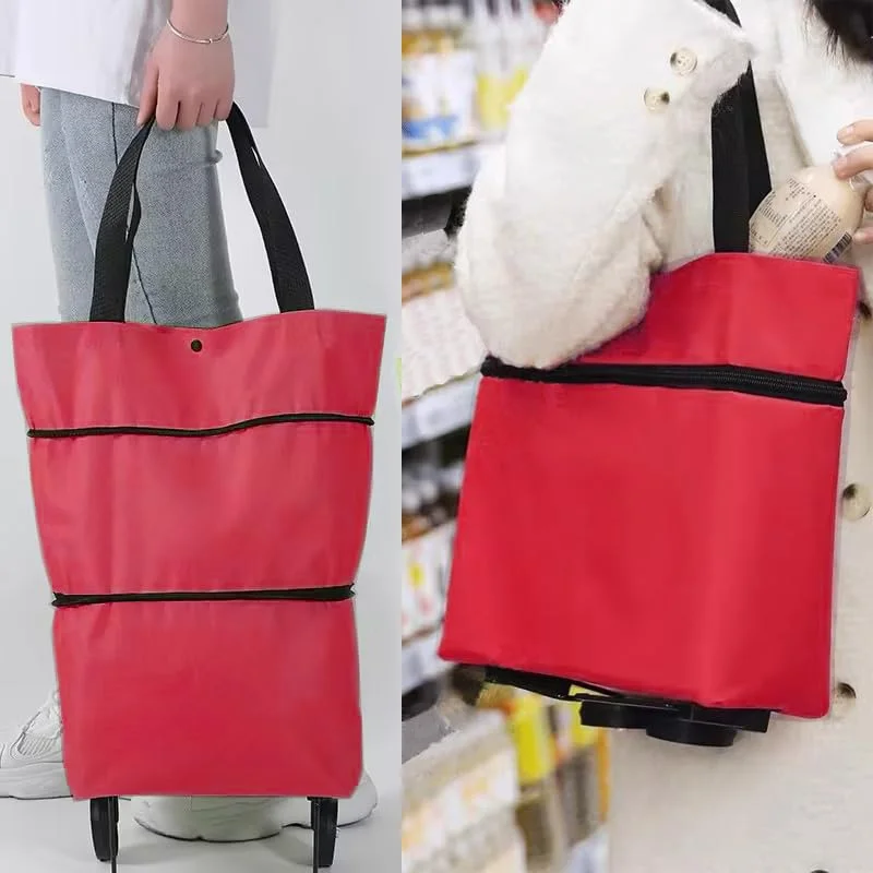 Compact Foldable Shopping Cart with Wheels - Portable Trolley Basket for Groceries and Home Use