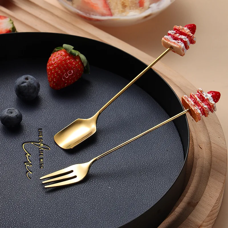Stainless Steel Elegant Coffee Spoon Tableware Dessert Spoon Appetizer Dessert Fork Cute Cartoon Tea