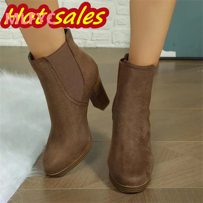 

European and American style new thick heeled fashion foreign trade large size insulated high heeled short boots bare boots