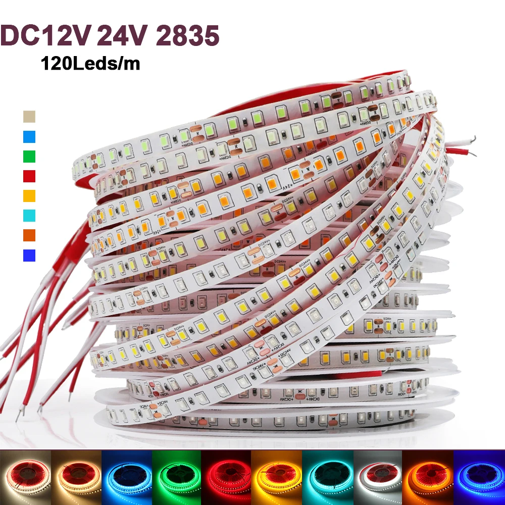

5m 10m 2835 Led Strip 12V 24V 120leds Flexible LED Lights Indoor Lighting Non Waterproof for Bedroom Kitchen Backlight Decor