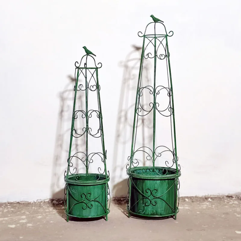 

Set of 2 Pieces Retro Vintage European Iron Art Flower Pot with Bird Cage Climbing Pergola