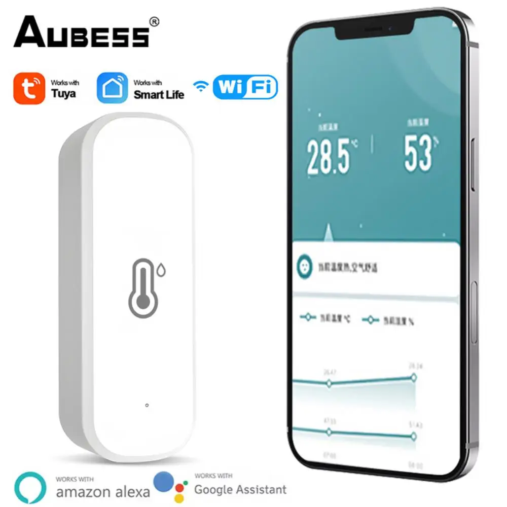 

Wifi Tuya Smart Temperature And Humidity Sensor Indoor Hygrometer APP Remote Monitor Var Smart Life Work With Alexa Google Home