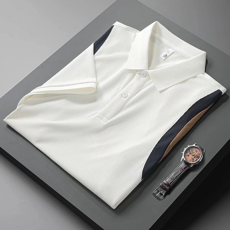 

European And American Fashion Patchwork Design Polo Shirt Men's Short Sleeve Summer Casual Trend Contrast Color T-shirt Men's