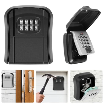 Wall Mounted Key Lock Box Resettable Code 4 Digit Combination Lock Key Safe Security Storage Box Organizer for Home Office Holds 1