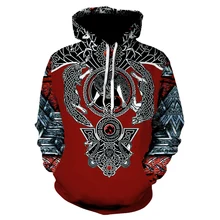 Outono hoodie casual rua hoodie viking o corvo da tatuagem impressão 3d moletom com capuz retro harajuku moda