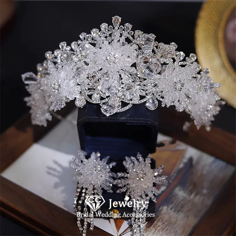 

CC Bridal Crowns Women Hair Accessories Wedding Hairwear Engagement Jewelry Flower Shape Headbands With Earrings Tiaras AN450