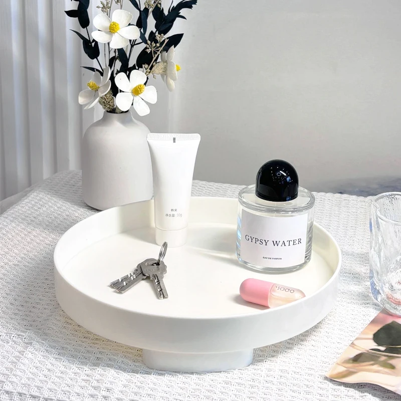 1Pc Scandinavian Wood Storage Tray Household Desktop Sundries Cosmetic Perfume Jewelry Key Plate Home Decorative Round Storage Trays