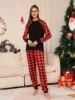 Merry Christmas Family Matching Outfits Solid Color Check Print Mom Dad Kids 2 Pieces Loose Sleepwear Soft Pyjamas Family Look 3