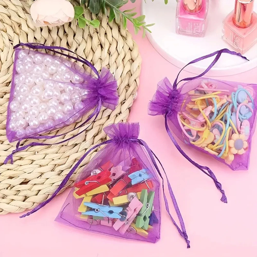 50 개/몫 7x9CM 9x12CM Organza 가방 Drawstring 쥬얼리 비즈 포장 가방 웨딩 파티 장식 선물 파우치