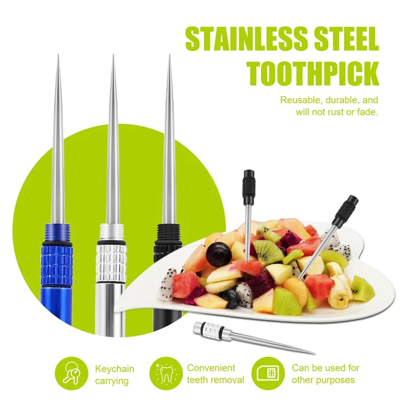 6 Pieces Metal Titanium Toothpicks, Portable Reusable Pocket Toothpicks With Stainless Steel Toothpick Holder