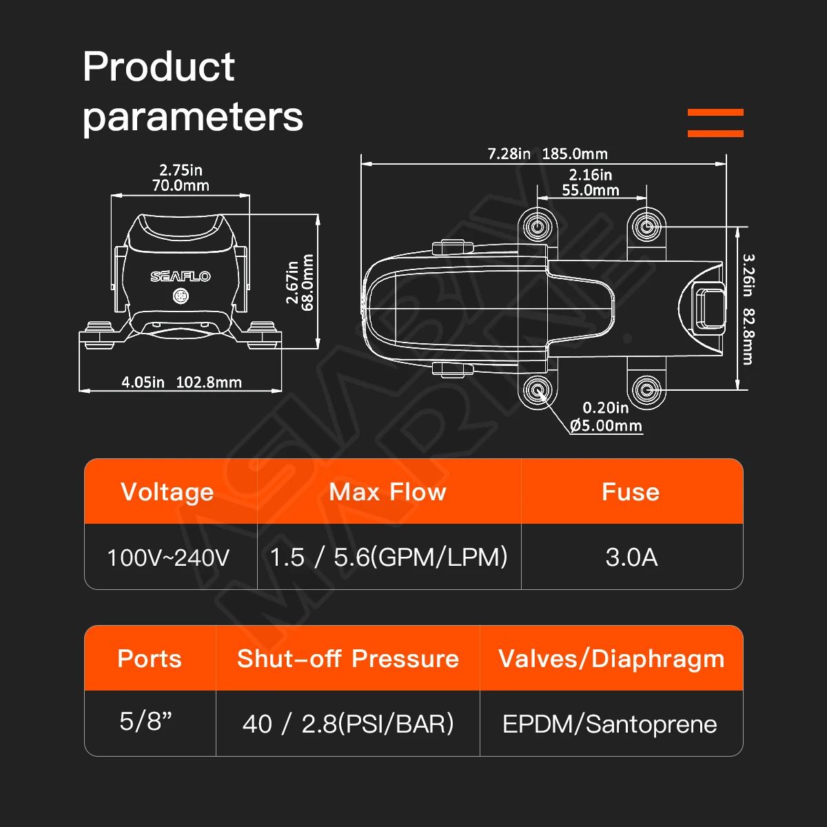 Bomba de presión de agua 12V 40PSI /2.8bar Industria RV Agricultura Marina