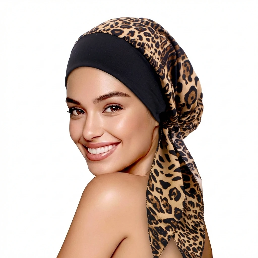 Neue Damen-Hüte mit Blumenmuster, elastische muslimische Hijab-Hüte, Kopftücher mit langem Schwanz, Chemo-Mützen, Krebs-Bandanas – Detail 8