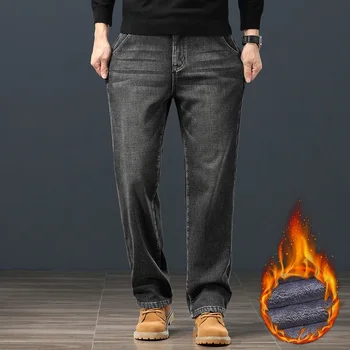 الشتاء الصوف الدافئة الرجال الجينز الكلاسيكية فضفاض مستقيم أفخم الدنيم السراويل سميكة موضة تمتد السراويل الحرارية غير رسمية 42 44 - Image 5
