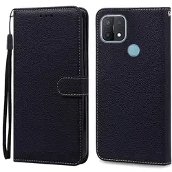 Sleek Silicone Leather Wallet Flip Phone Case for OPPO A15S (Black)