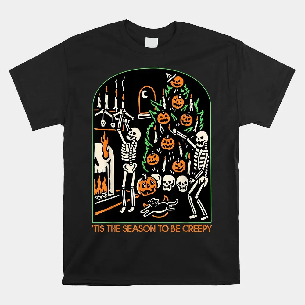 

Haunt Reaper Men T Shirt Skeleton Pumpkin Halloween Tis The Season To Be Creepy Shirt Short Sleeve Summer Casual Resort Wear