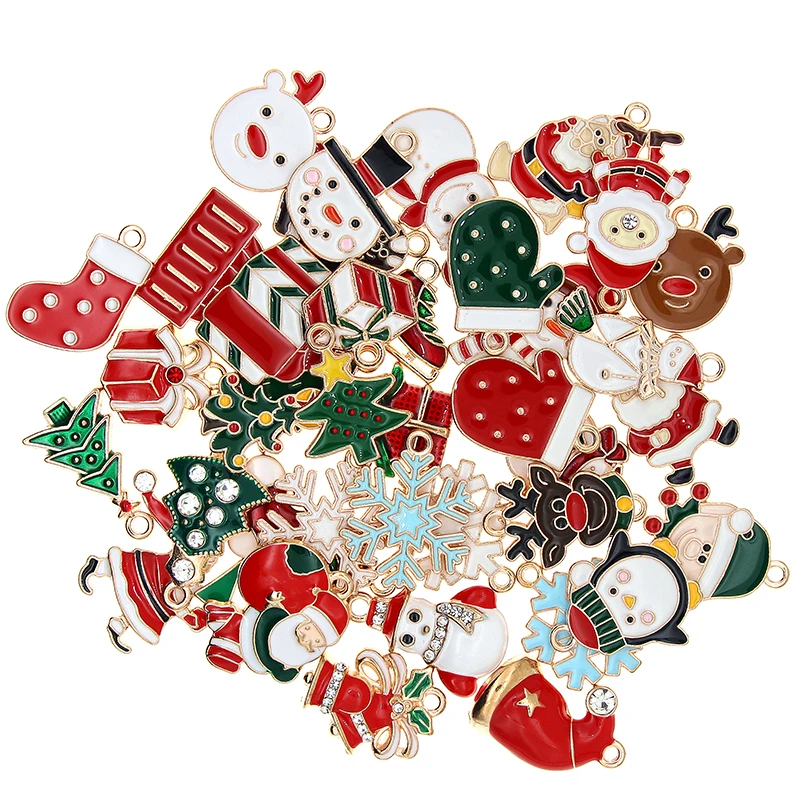 

10/20/30pcs New Mixed Christmas Pendant Metal Enamel Charms Ornaments Bead for Bracelet Earring Jewelry Making Xmas Tree Pendant
