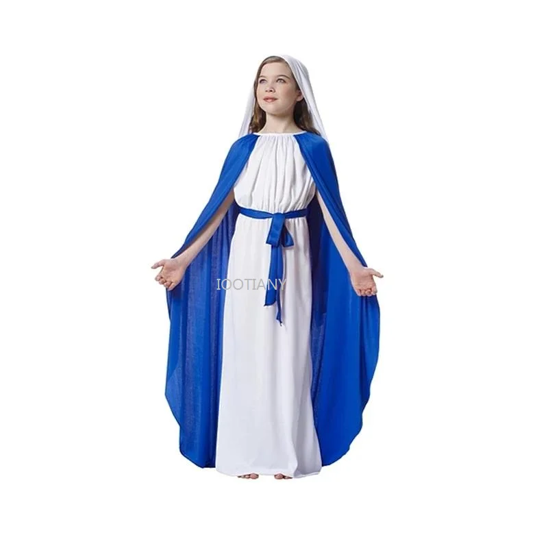 

New Boy Jesus And Girl Virgin Mary Religious Outfit Roman Greek Girl Nun Party Cosplay Costume Kid Halloween Dress Up
