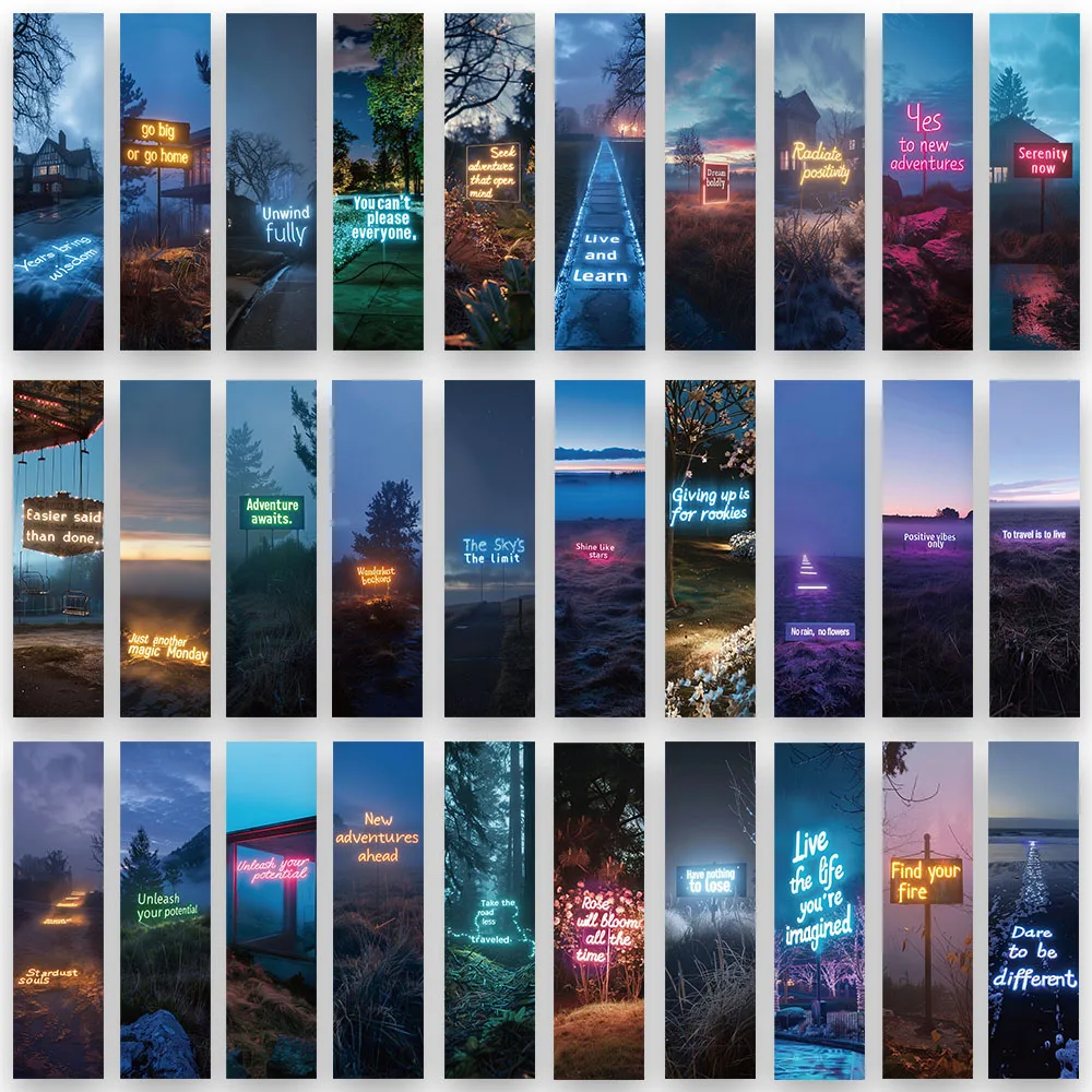 30pcs Aesthetic Neon Light Motivational Phrases Paper Bookmarks DIY Library Office Page Marking Readers Page Marker Student Gift