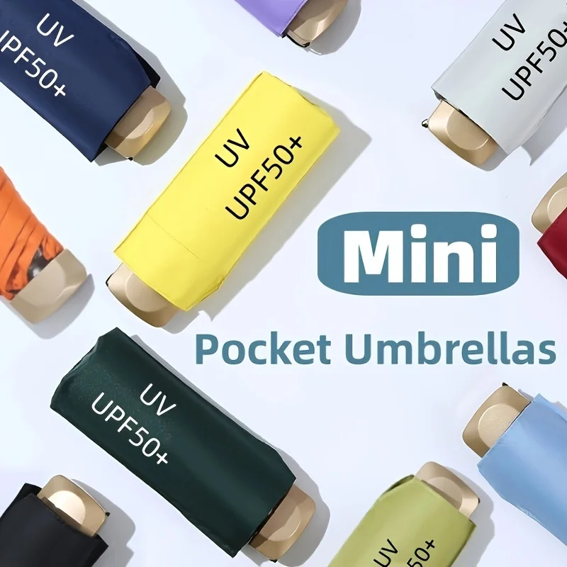 Mini Umbrella Small Pocket Rain Travel Vinyl Folding UV Protection Sun Shade Pocket Parasol