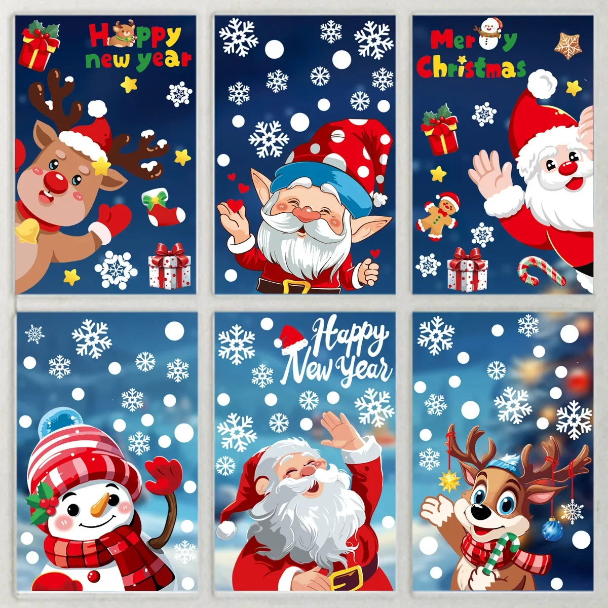 Christmas Decorative Glass Window Stickers Santa Claus Snowman Elk Scene Layout Electrostatic Wall Sticker Happy New Year