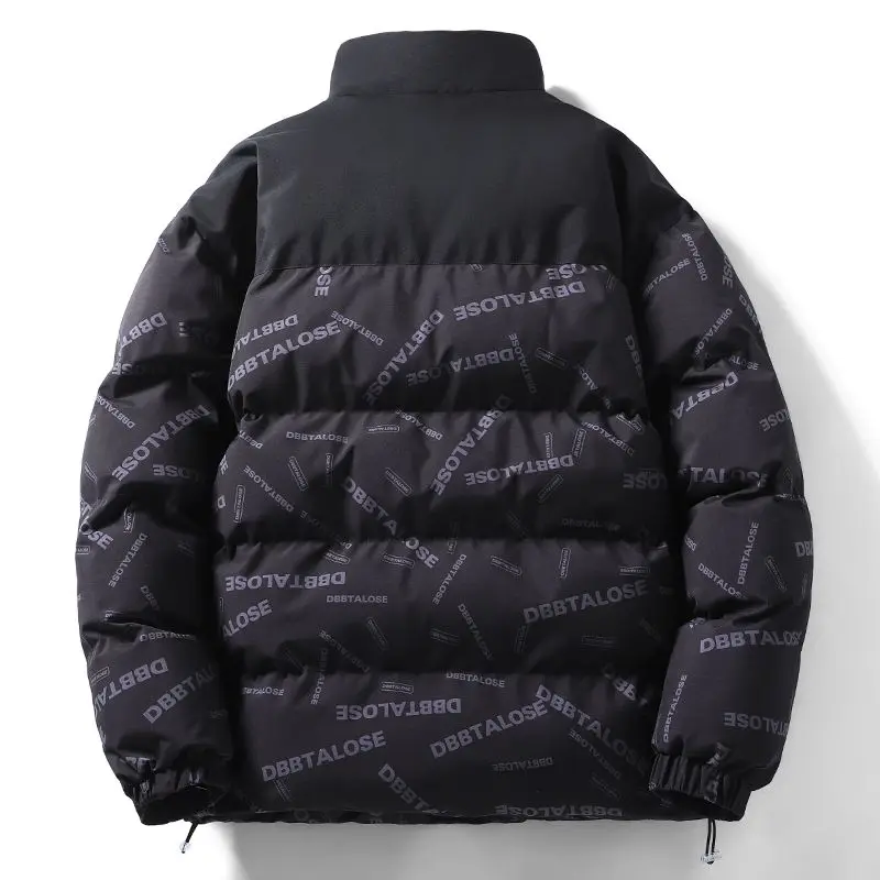 Autumn and Winter Printed Pattern Casual Parkas Men's Long Sleeved Stand Collar Zipper Wadded Jacket