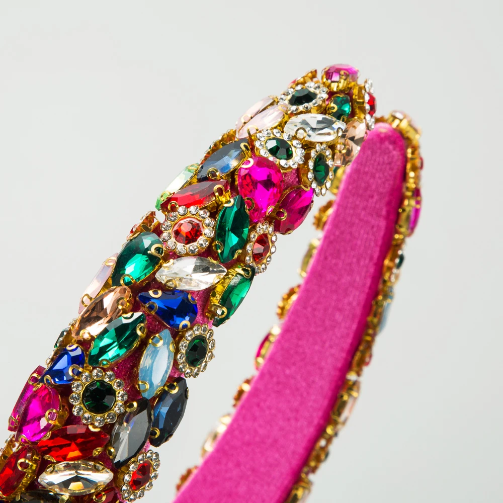 Hair Accessory Hair Hoops Retro Baroque Rhinestone High Head Hoops Women's Style Fashion High Grade Velvet Sponge Hair Accessories