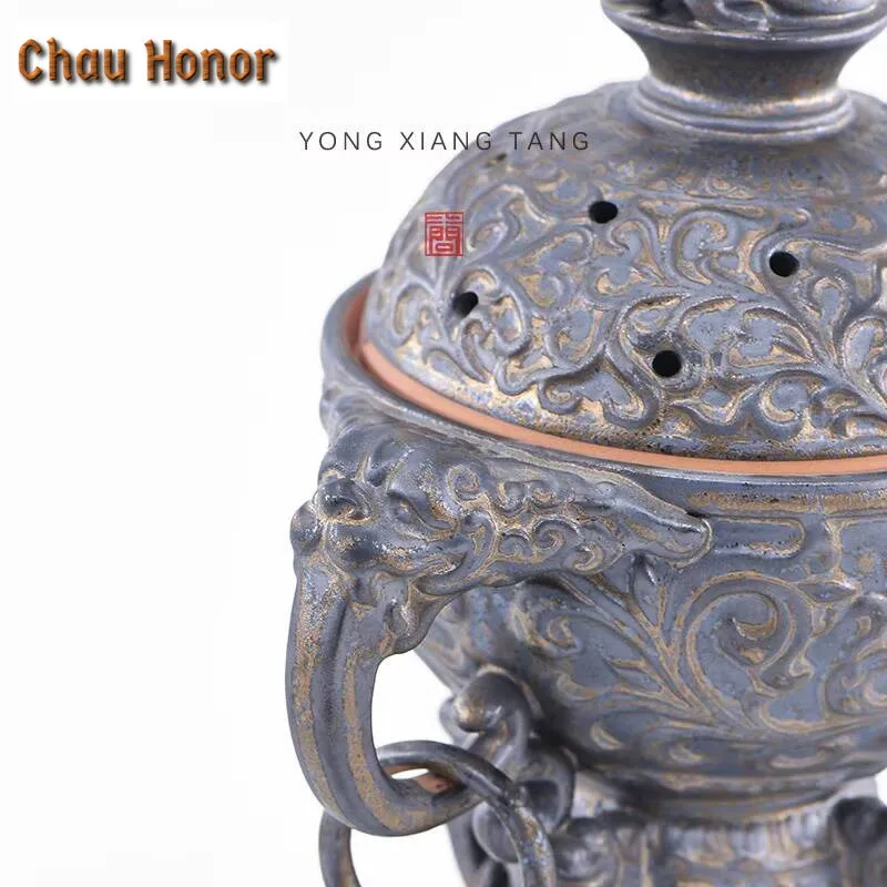 Antique Iron Rust Glaze Ceramic Celestial Sphere Incense Holder Aesthetic Stand for Incense Scented Aromatic Candles Tea Craft