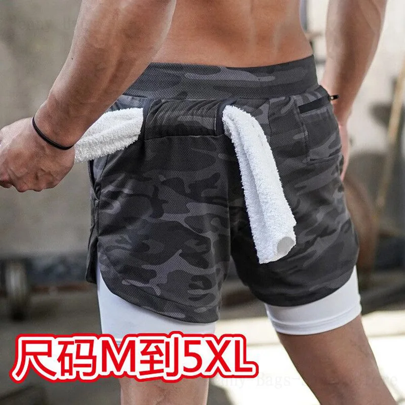 

Muscle Men'S Running Shorts Fitness Sports Leisure Outdoor Loose Multi-Pocket Double-Layer American Basketball Pants