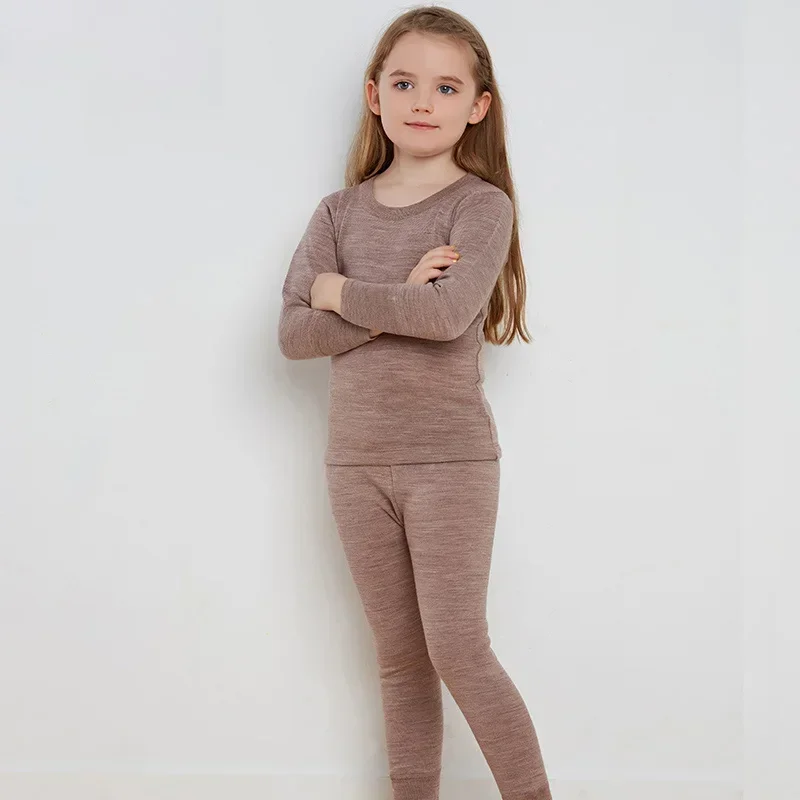 Kids Merino Wool Base Layer Set Thermal Underwear Set Girls Boys Winter