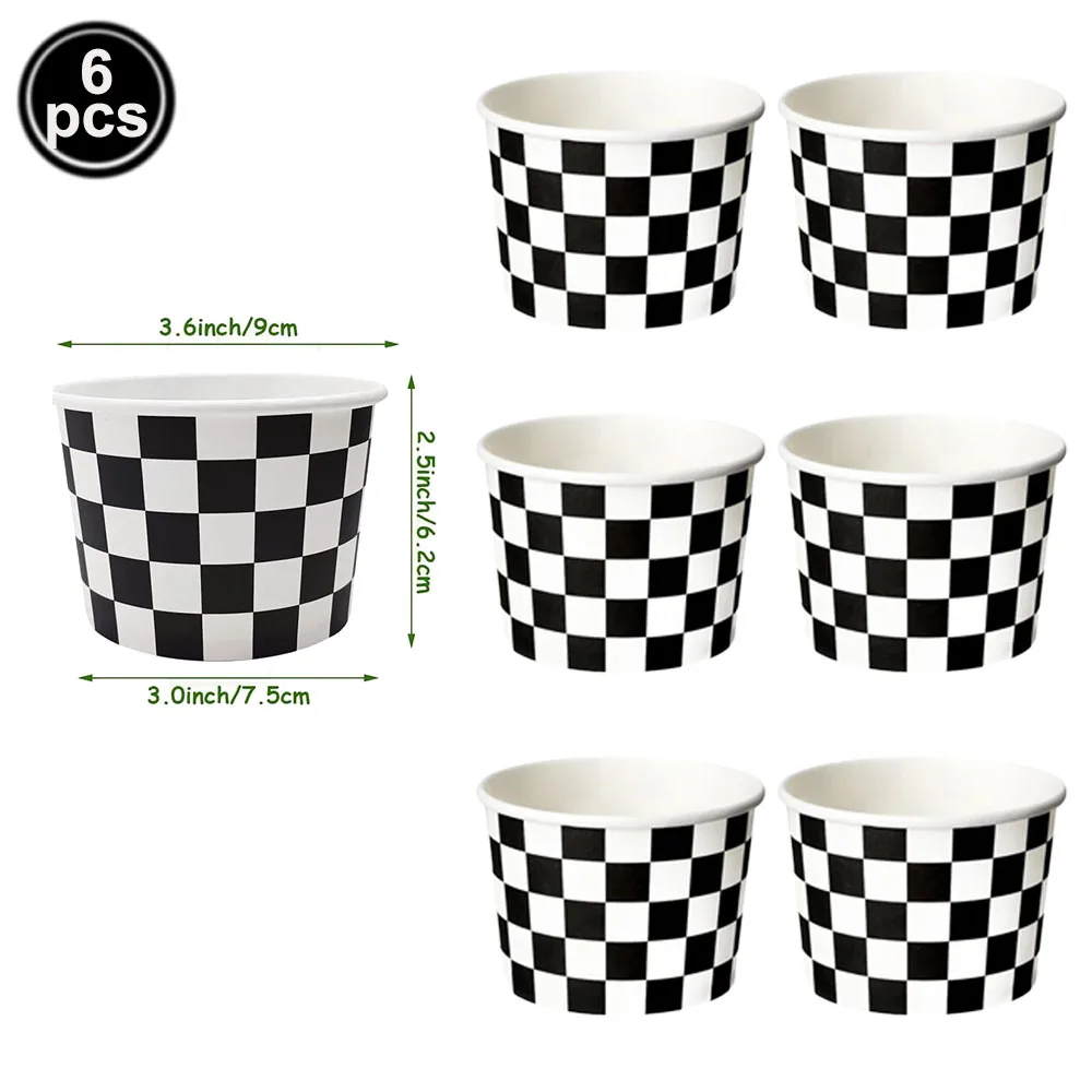 Racing Car Theme Birthday Party Supplies Set with Checkered Design - Includes Balloon Banner, Plates, Cups, Napkins, Food Boxes, and Gift Bags