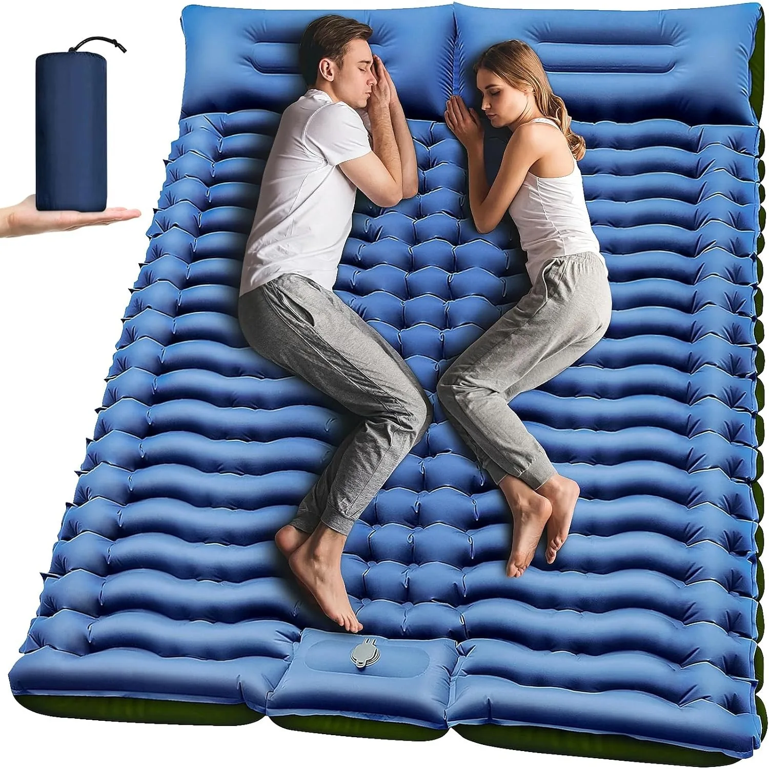 

Double Sleeping Pad - Self Inflating 4" Extra-Thick For 2 Person with Pillow Built-in Foot Pump Inflatable Sleeping Mat