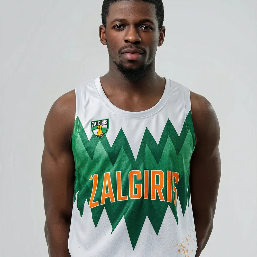 Litauen Unisex Žalgiris Kaunas Basketball-Trikot Weste Schnelltrocknende Sport-Trainingsweste für Kinder Spezielle Spieltag-Ausrüstung