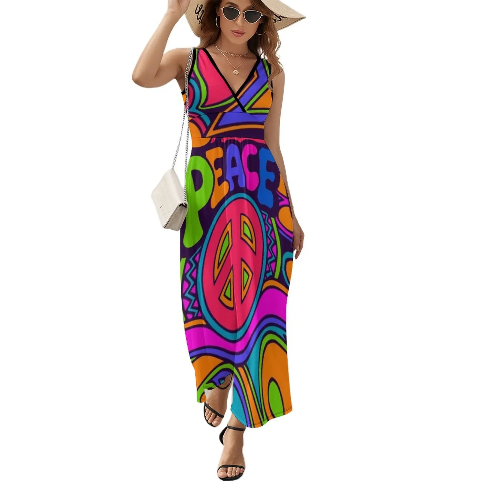 

Fun and Funky Flower Power Peace and Love Hippy Art Sleeveless Dress Bride dresses Women's summer dresses