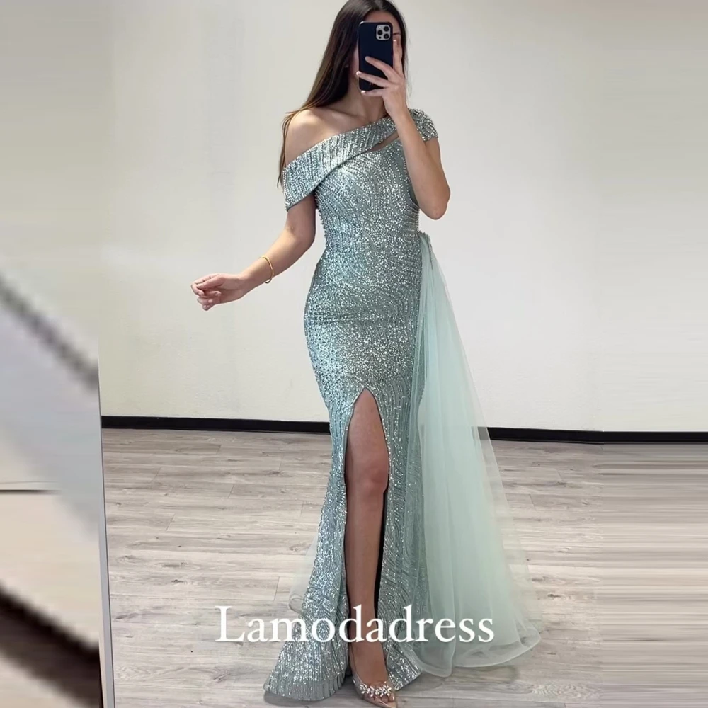 

OEING One-Shoulder Robe De Soirée Custom Made Sleeveless Mermaid Evening Gown Sparkly Saudi Arabic Party Dress Prom Dresses