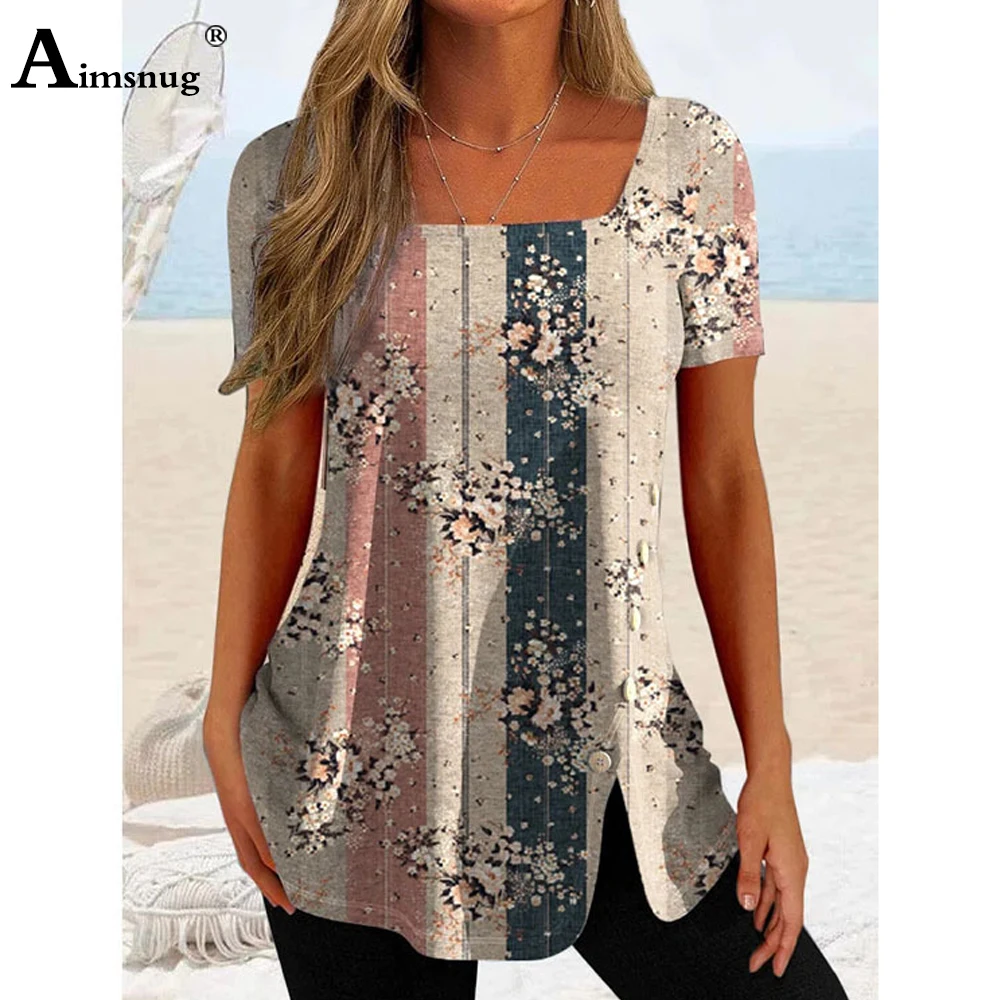 

Ladies Elegant Buttons Up Tops Oversize Women's Long-sleeved Bohemian Flower Print T-shirt 2023 Summer New Casual Tees Clothing