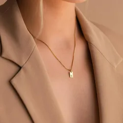 Engraved Initial Letter Necklaces For Women Tiny Stainless Steel Square Pendant Necklace Aesthetic Birthday Jewelry Gift 2023