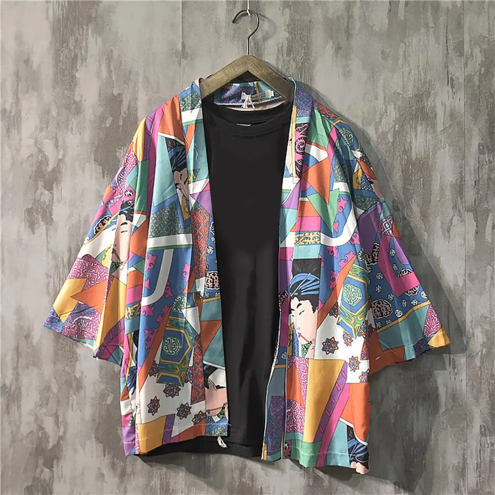 Stylish Vintage Sun Protection Shirt Kimono Japanese Men Shirt Chinese Style Print Male Clothes