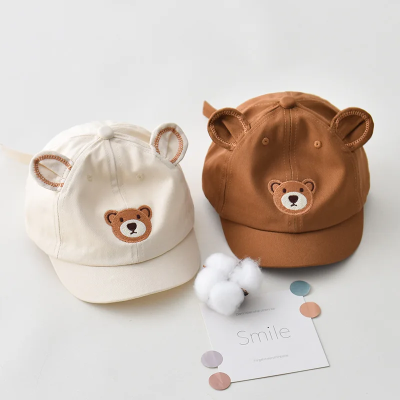 Korean Bear Baby Baseball Cap Summer Short-brim Infant Boys Girls Peaked Hat Cartoon Ears Toddler Kids Adjustable Sun Hats