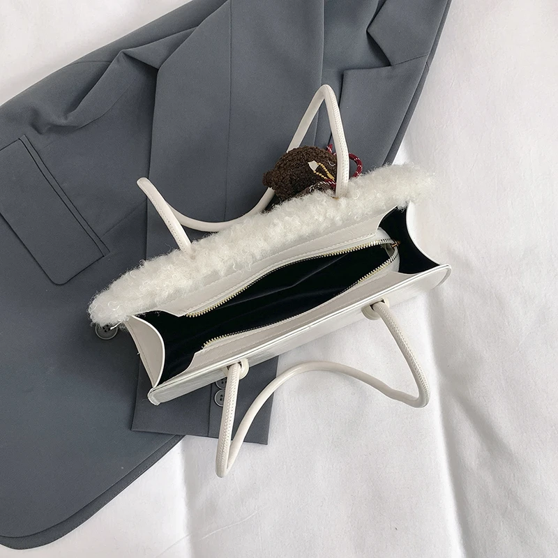 Luxus Lamm Woolen Handtasche Geldbörse Kupplungen Frauen Tasche 2024 Winter Neue Große Kapazität Unterarm Schulter Tasche Dame Warme Plüsch Tasche – Detail 32