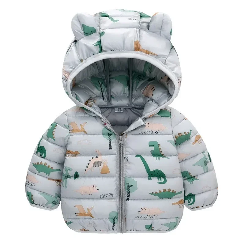 Children Boys Baby Hooded Lightweight Down Jackets Warm Outerwear Autumn Kids Girls Coats Cartoon Dinosaur Print Casual Clothing down jacket children jackets girls coat