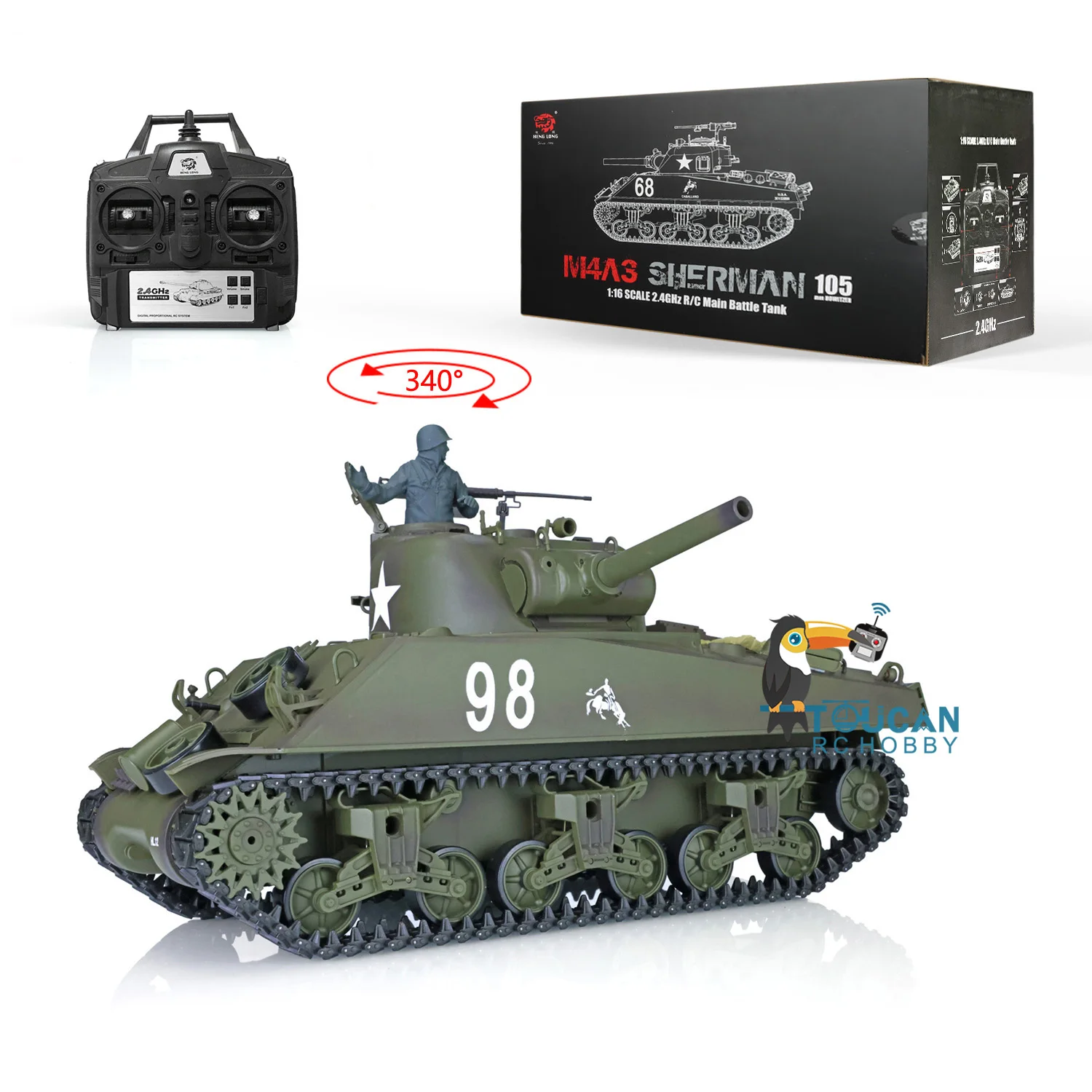 Heng Long 1/16 RC Tank 7.0 Plastic M4A3 Sherman RTR Model 3898 Barrel Recoil Battle Against Outdoor Toys for Boy TH17666-SMT7 3
