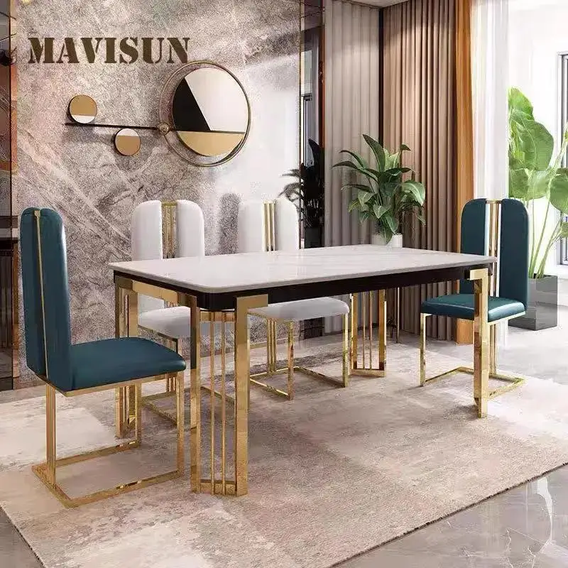 Dining Table Set Light Luxury Dining Table With Chairs Home Furniture High-End Restaurant Table Kitchen Marble Rectangle