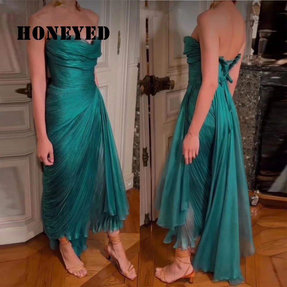 

Honeyed Green Chiffon Strapless Prom DressesLong Special Occasion Women Evening Dresses Backless Robes De Cocktail Party Gowns