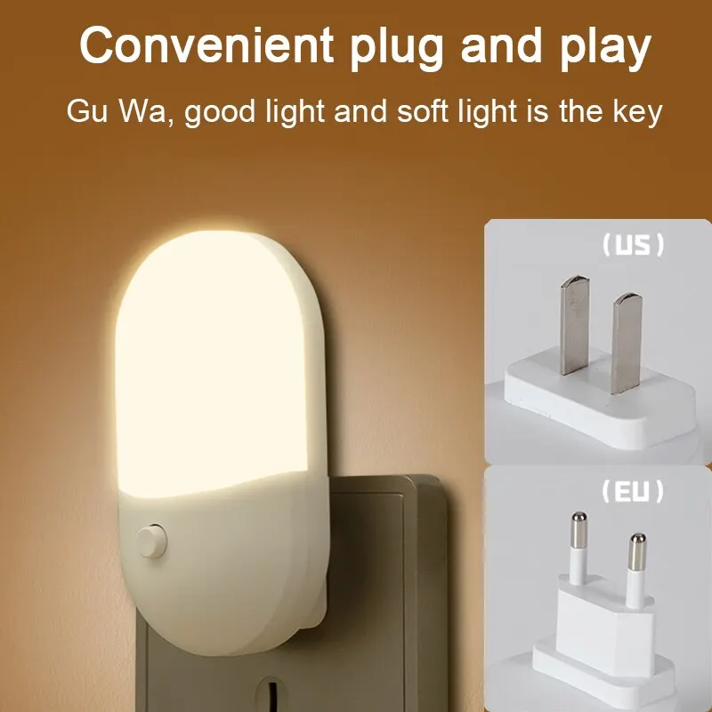 2 PC Led Mini Night Light Switch Plug In Led Lighting Eye Protection Night Lamp Use For Bedside Baby Feeding Decoration Bedroom 3