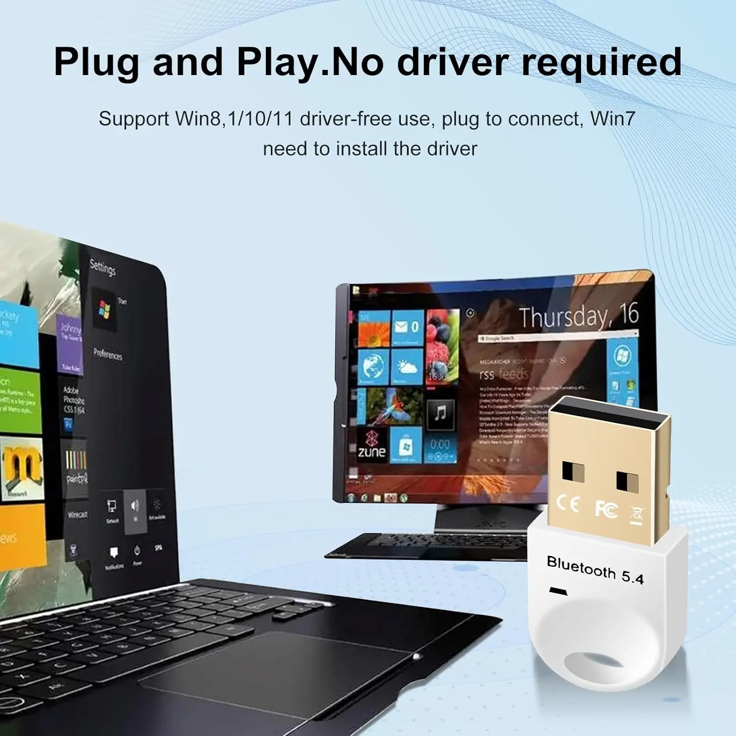 Bluetooth Adapte 5.4, ABS USB Bluetooth Stick for PC, USB Dongle for Mouse, Keyboard, Headphone, Mobile Phone, Tablet