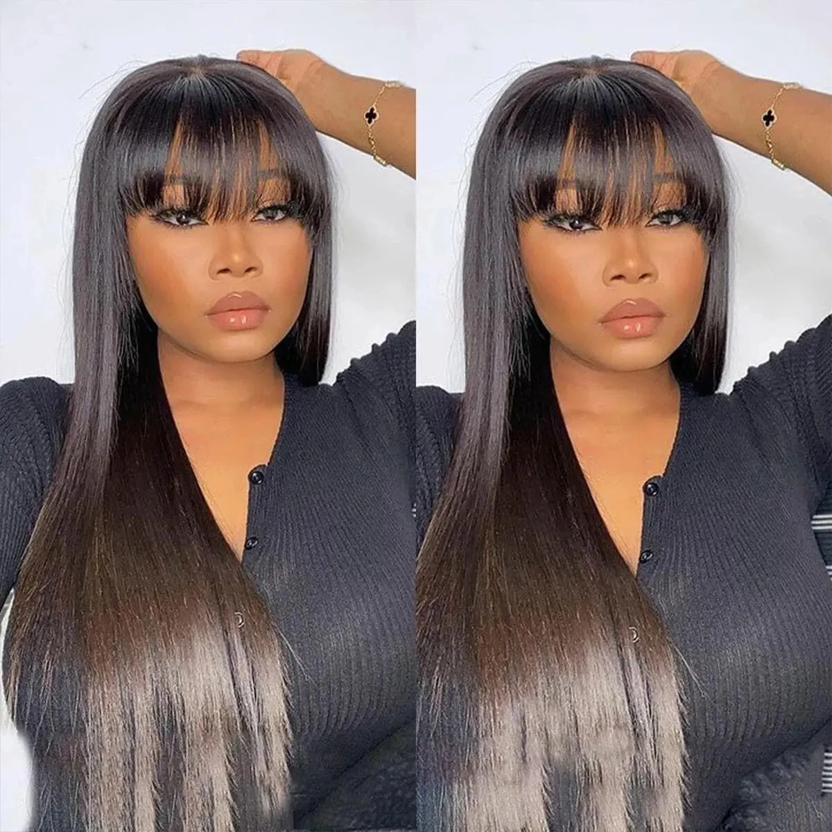 

3x1 HD Lace Closure 30 Inch Bone Straight Human Hair Wigs With Bangs Glueless Wear And Go Full Machine Made Fringe Bob Wigs